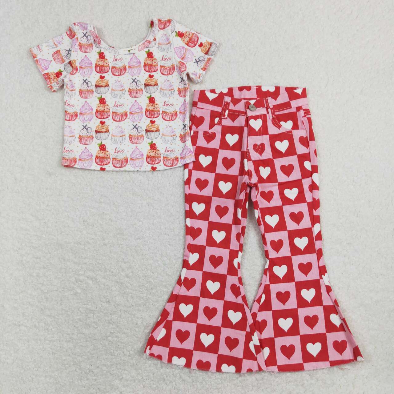 Valentine’s day Pink cake Short Shirt Pink Heart Pants Jeans