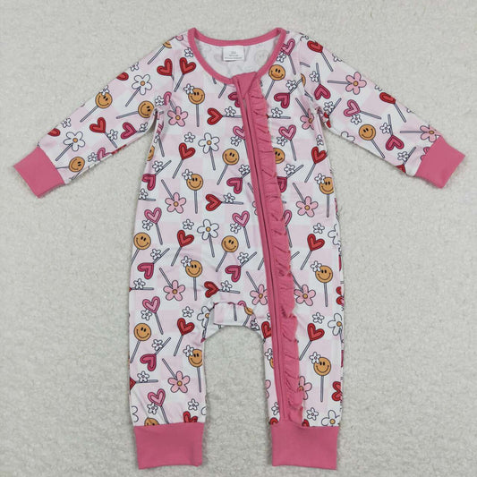 Valentine‘s day Pink With Zipper Baby Romper