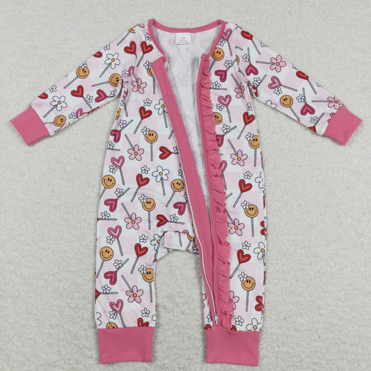 Valentine‘s day Pink With Zipper Baby Romper