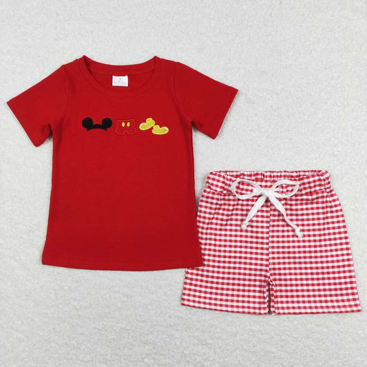Embroidered Red Cartoon Print Boy Set