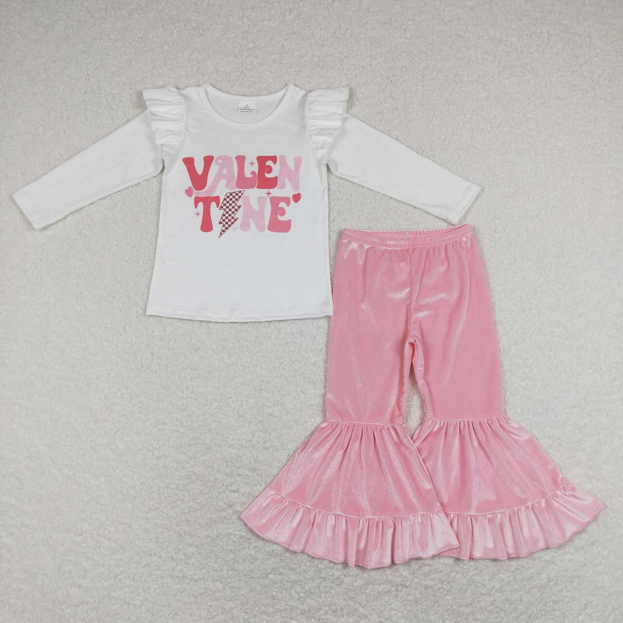 Valentine‘s day Letter Pink velvet Girls Set