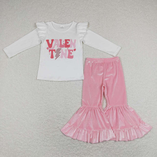 Valentine‘s day Letter Pink velvet Girls Set