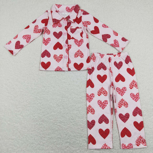 Valentine‘s day Pink Heart With Button Girls Pajamas