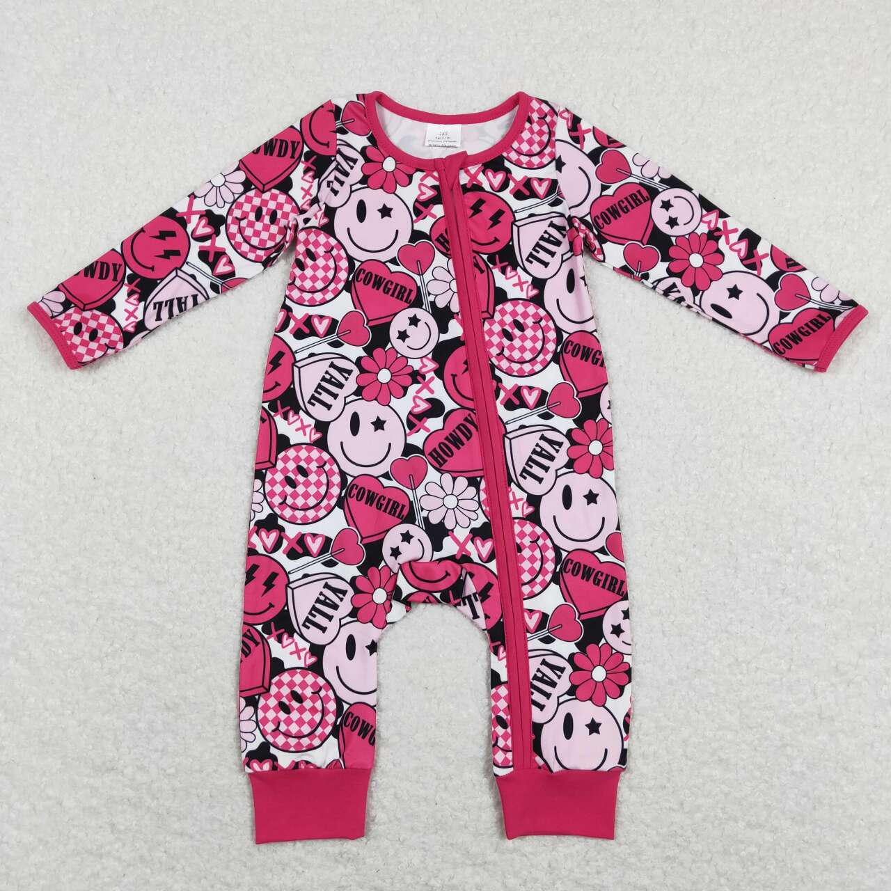 Valentine‘s day Pink smile Print With Zipper Baby Romper