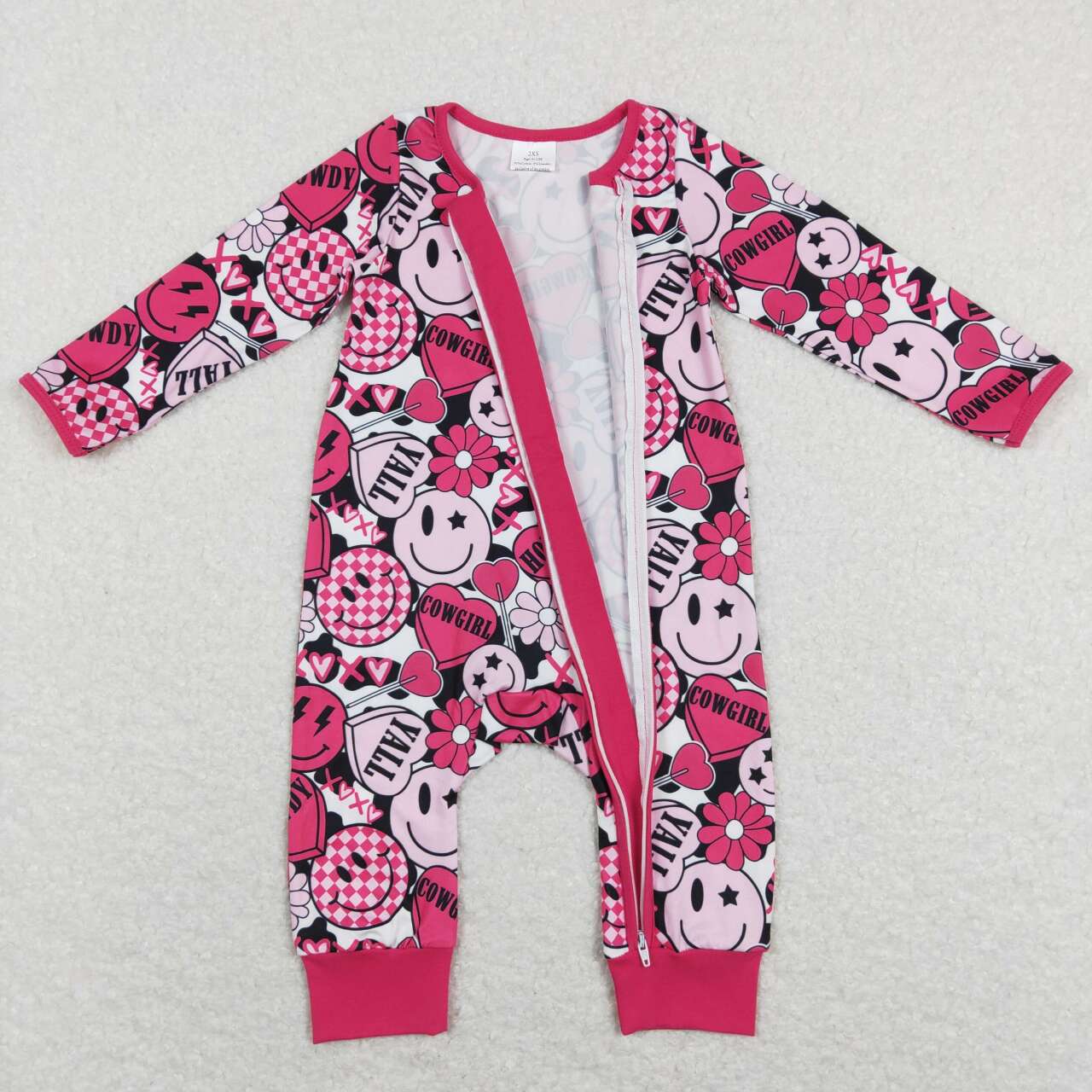 Valentine‘s day Pink smile Print With Zipper Baby Romper