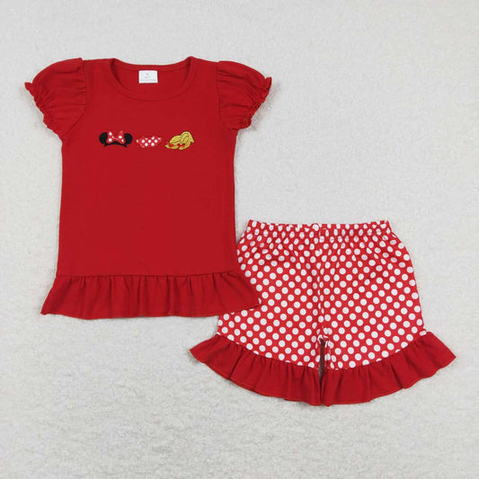 Embroidered Red Cartoon Girls Set