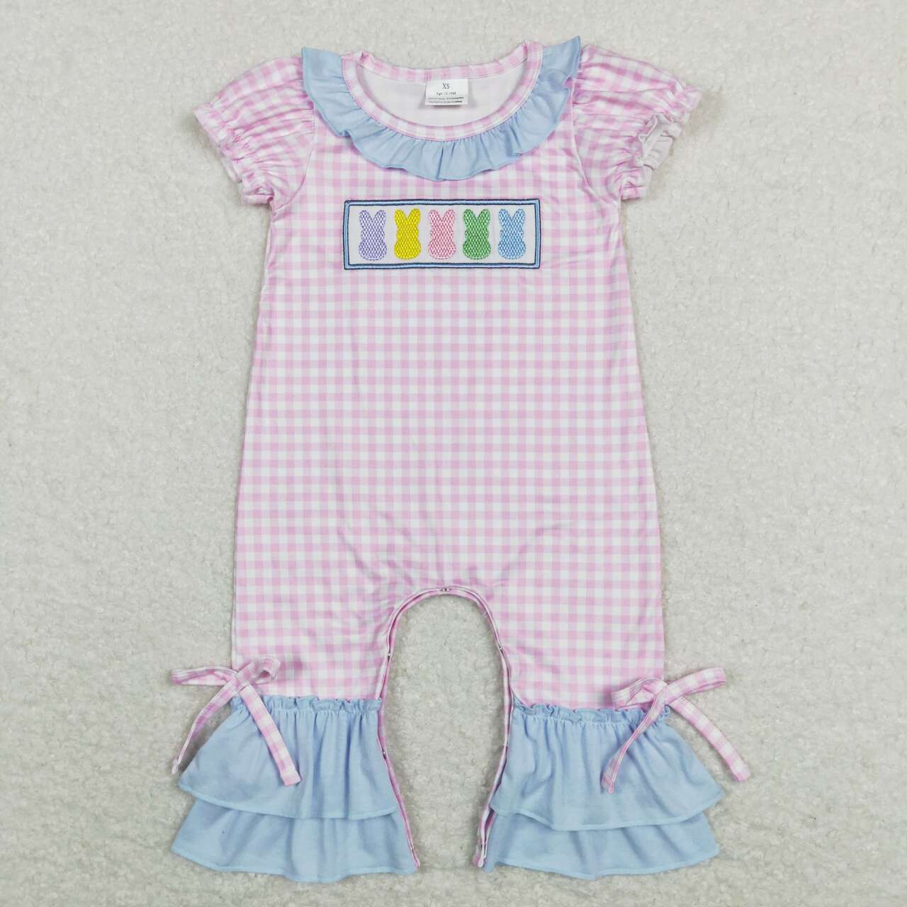 Embroidery Easter Pink Bunny Print Baby Girls Romper