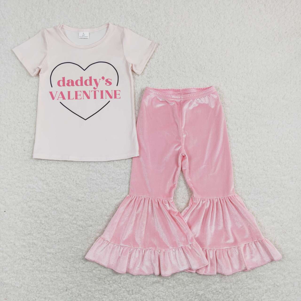 daddy‘s Valentine’s day  Pink velvet Bell Pants Girls Set