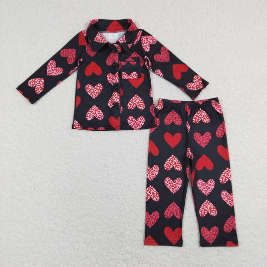 Valentine‘s day Red Heart With Button Girls Pajamas