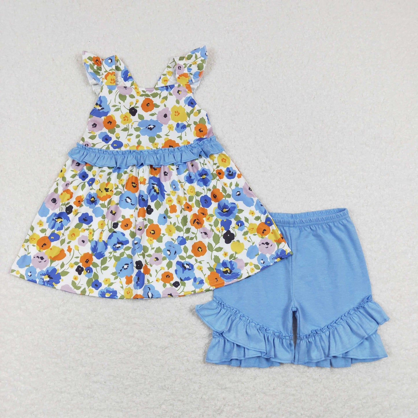 Blue floral Short Sleeve Girls Set