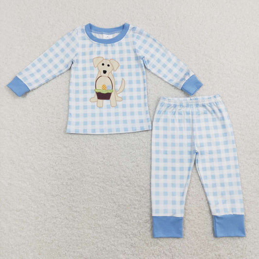 Easter Dog Blue Plaid boy pajamas