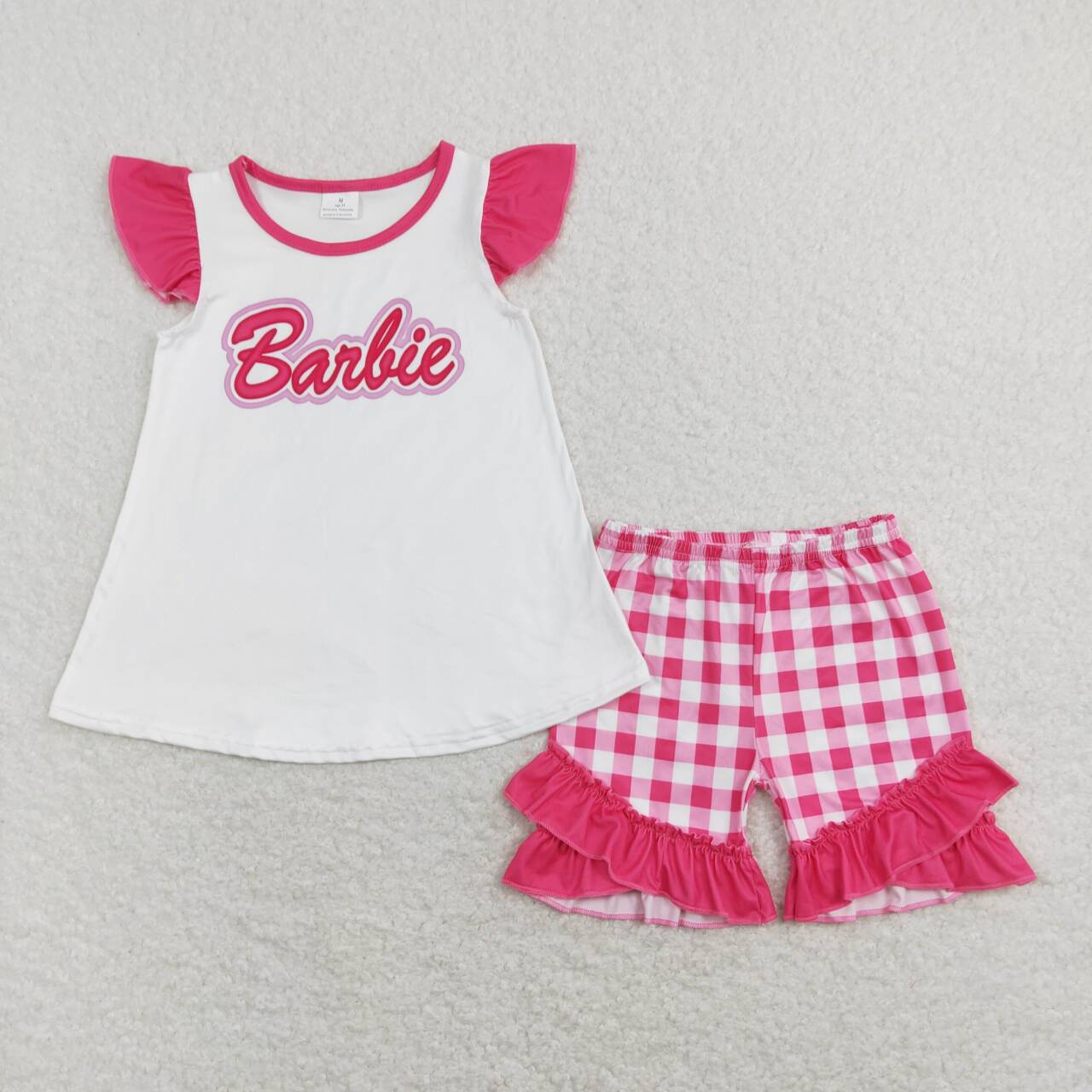 Pink Letter Plaid Girls Set