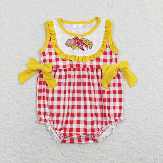 Yellow lobster Red Plaid Girls Baby Romper