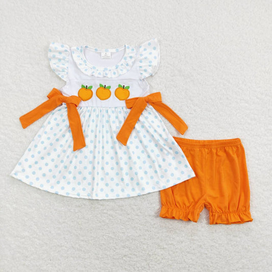 Embroidery Peach Orange Girls Set