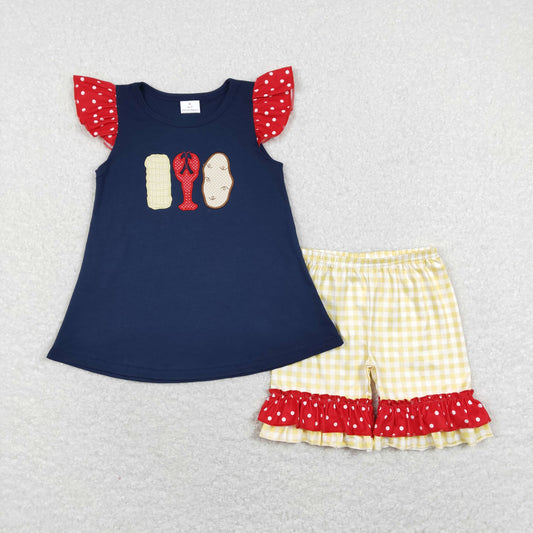 embroidery Navy lobster Girls Set