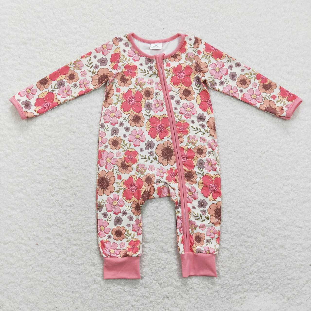 Pink floral Print With Zipper Baby Romper