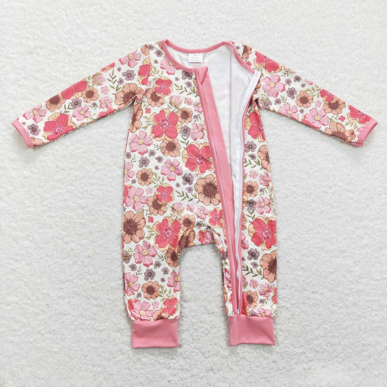 Pink floral Print With Zipper Baby Romper