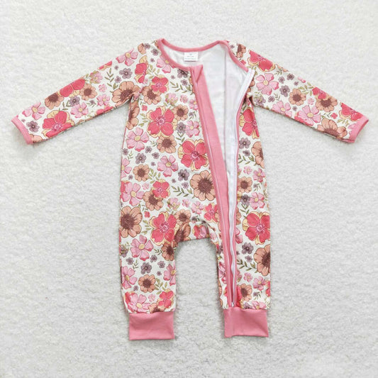 Pink floral Print With Zipper Baby Romper