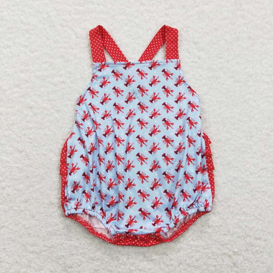 Blue lobster Print Girls Baby romper