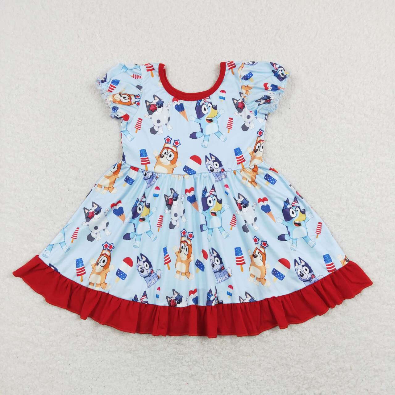 July of 4th Cartoon dog Short Sleeve Girls Dress