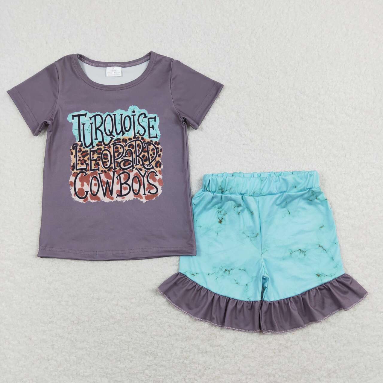 western turquoise cowboys Short Girls Set