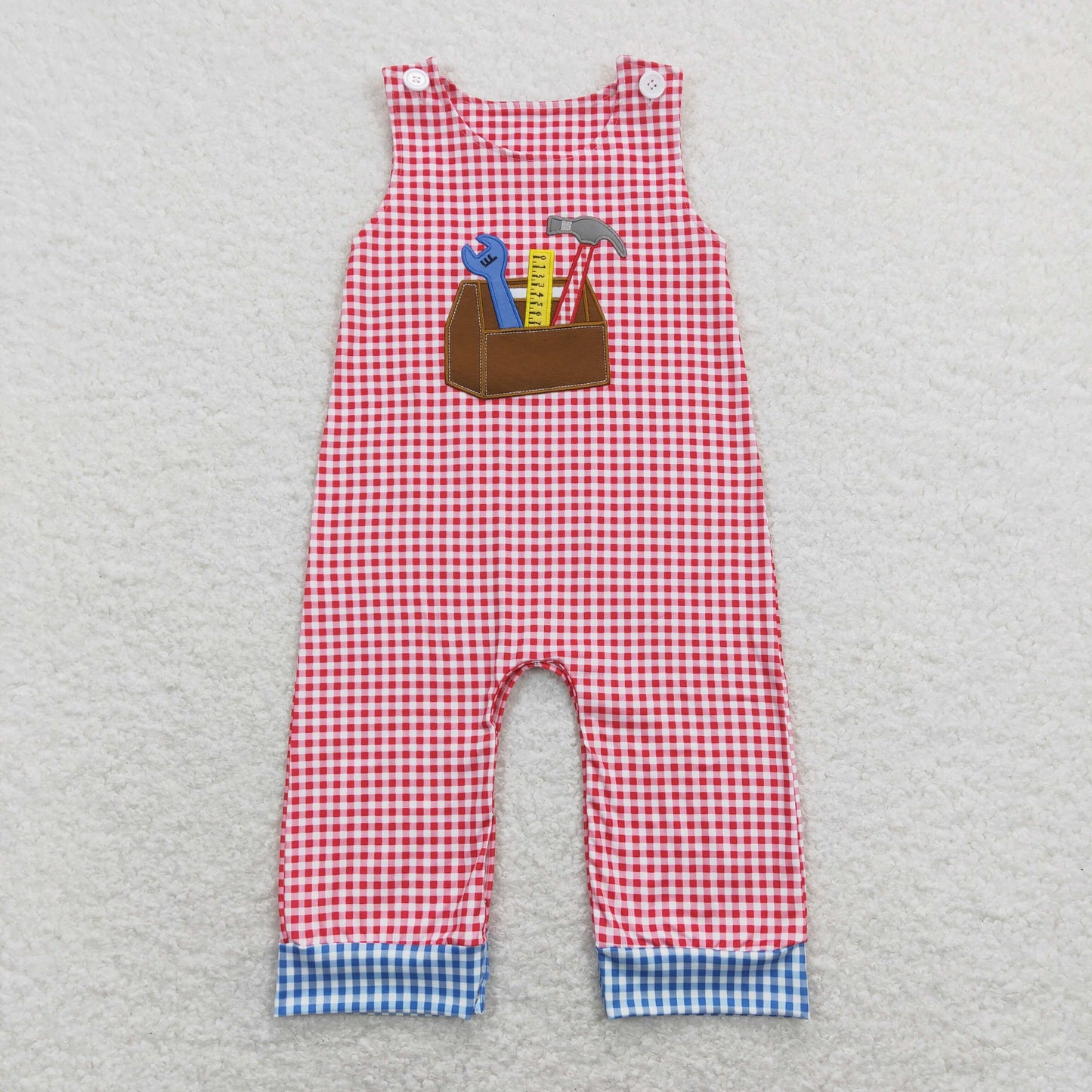 Red Plaid Tool Baby Romper