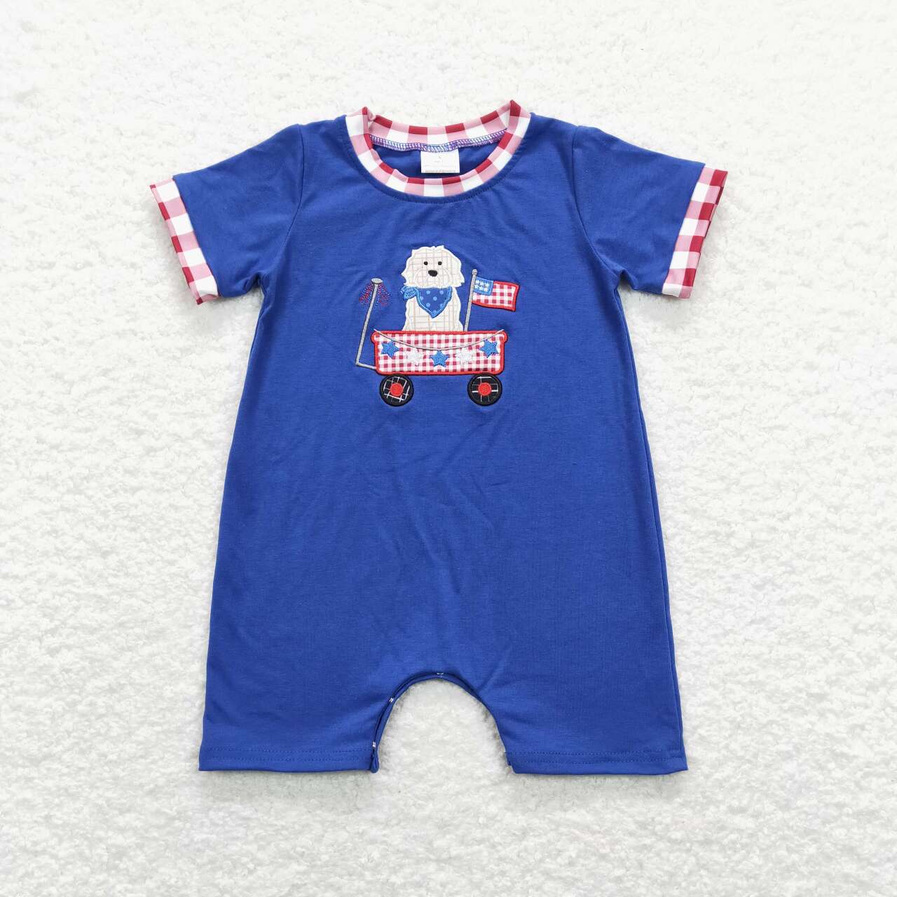 Blue Embroidered July of 4th Baby Romper