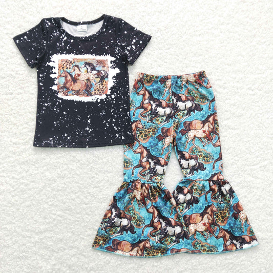 western Horse Print  Bell Pants Girls Set
