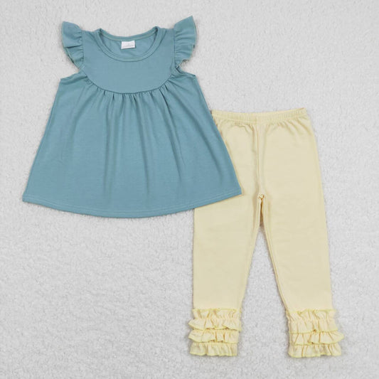 Blue Short Flutter Shirt leggings set