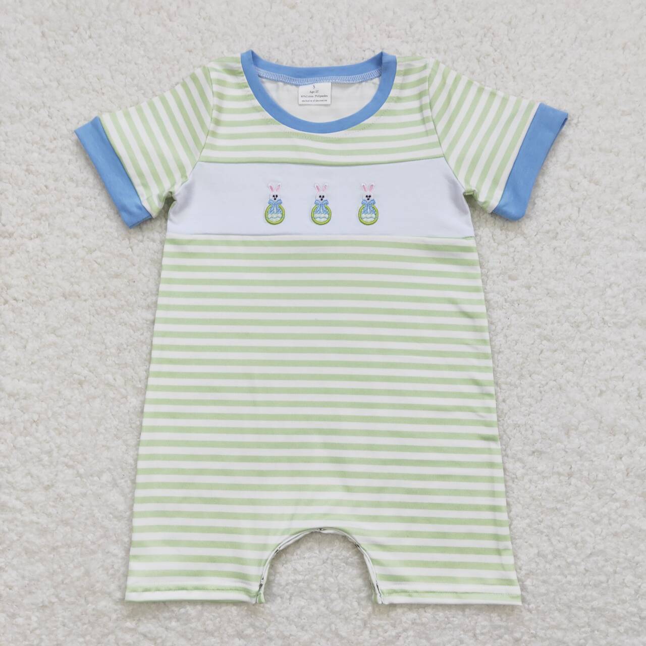 green striped bunny embroidered baby romper