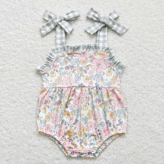 green plaid flower Baby Romper