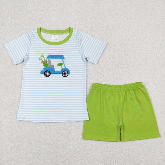 Blue Stripe Golf Embroidered Boys Suit