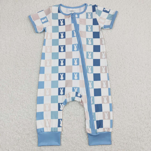 easter plaid bunny Baby Romper With zipper