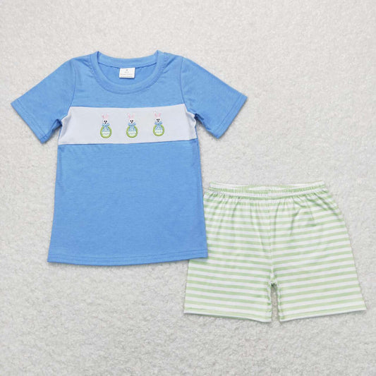 Easter Embroidery Bunny stripe Short Boy Set