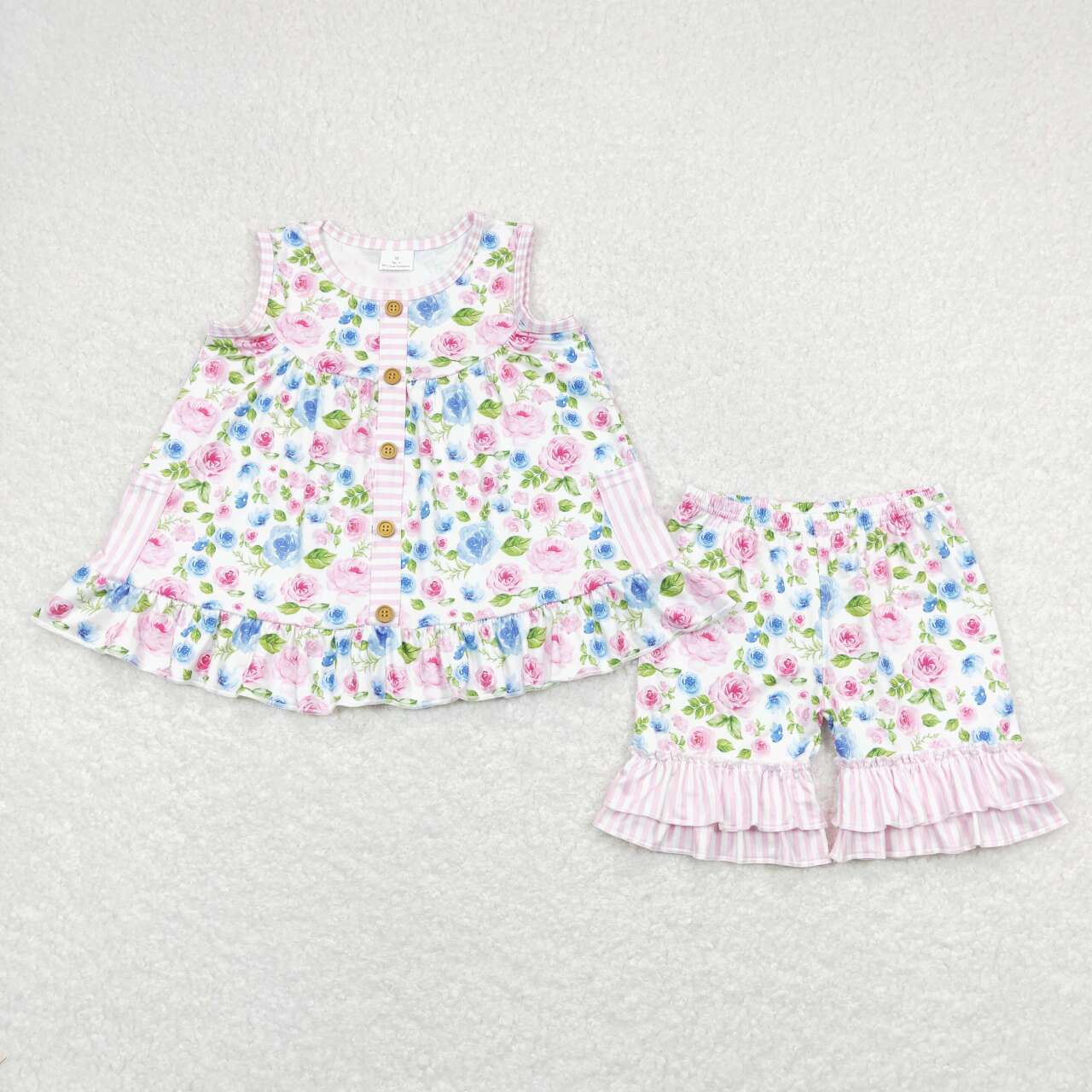 Pink floral sleeveless Girls Set