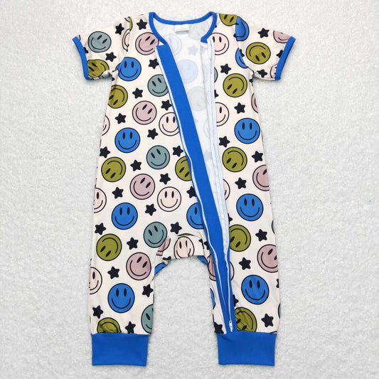 Blue star smile Baby Romper With zipper