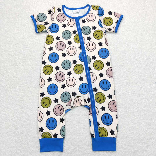 Blue star smile Baby Romper With zipper