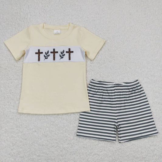 Easter Embroidery cross Short sleeve Boy Set