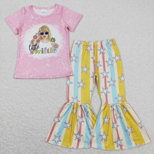 pink cartoon bell pants girls set