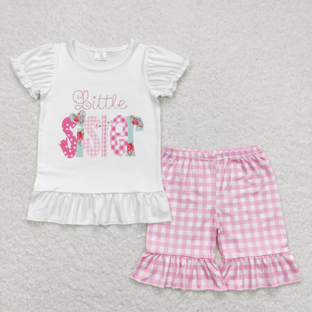 little Sister Pink Plaid Print Summer Girls Set