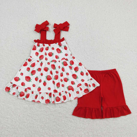 strawberry red short sleeve Girls Set