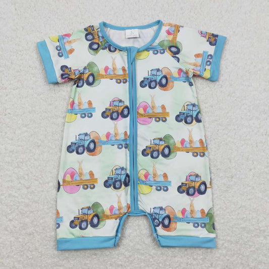 Easter Egg Print Short Sleeve With Zipper Baby Romper