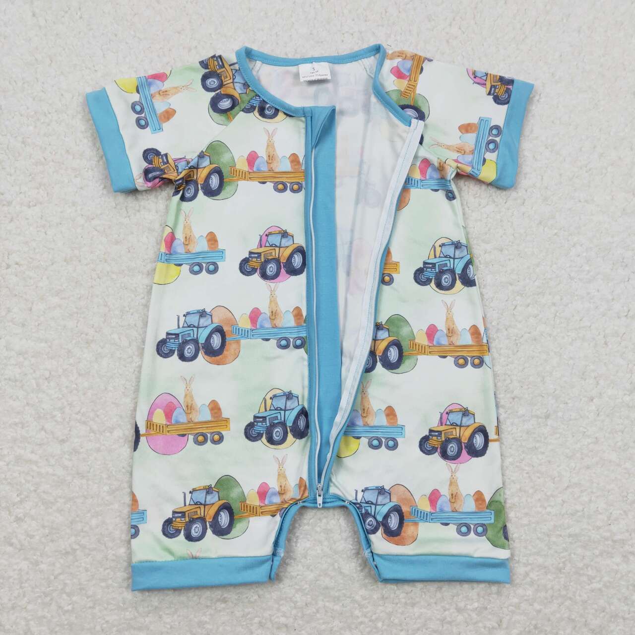 Easter Egg Print Short Sleeve With Zipper Baby Romper