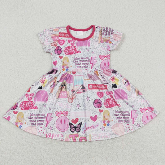 Pink cartoon short sleeve dress