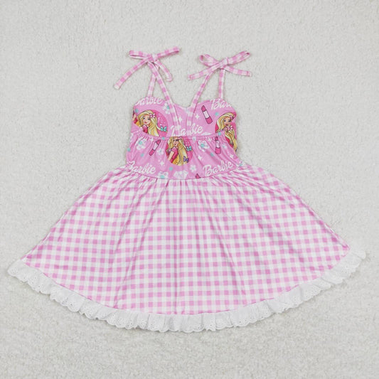 Pink Cartoon plaid dress