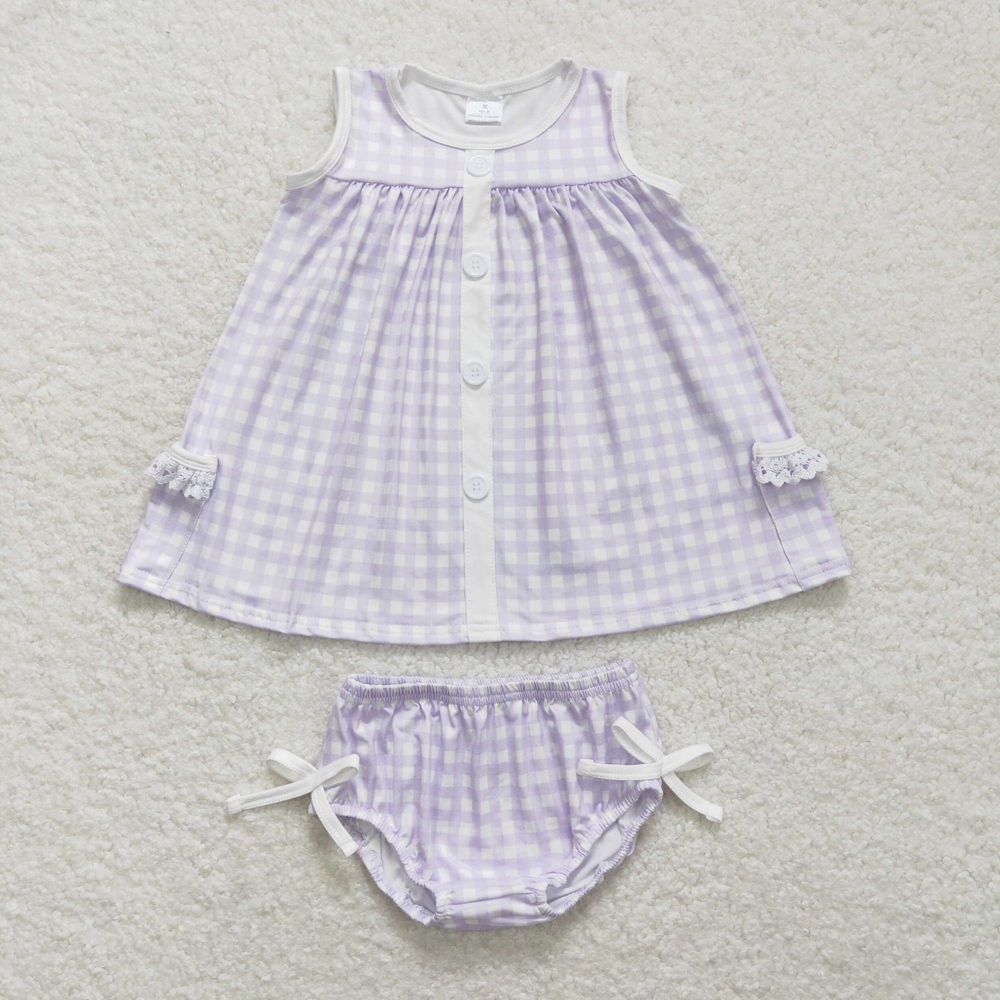 Purple sleeveless plaid with pockets Bummies set