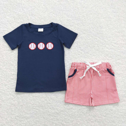Navy embroidered watermelon red stripe boy set