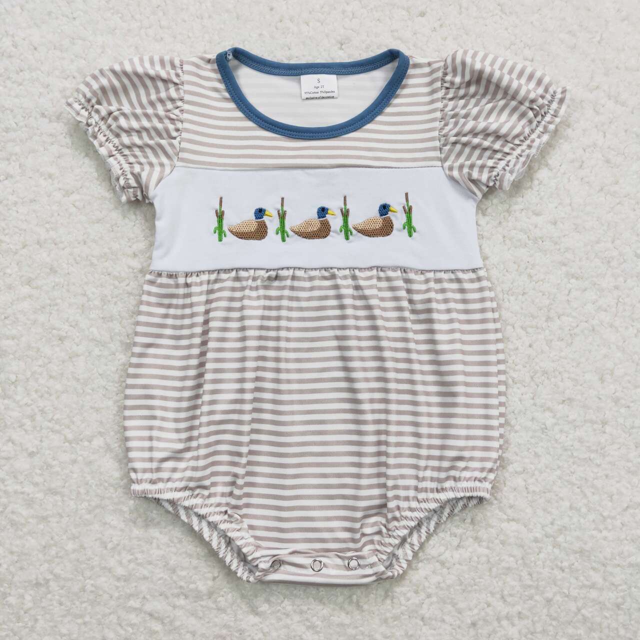Embroidery duck stripe Short Sleeve Boy Baby Romper
