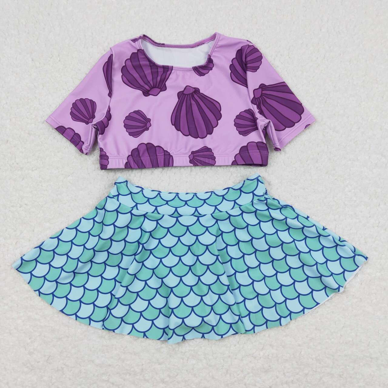 2pc Pink purple fish scales printing Swimsuit