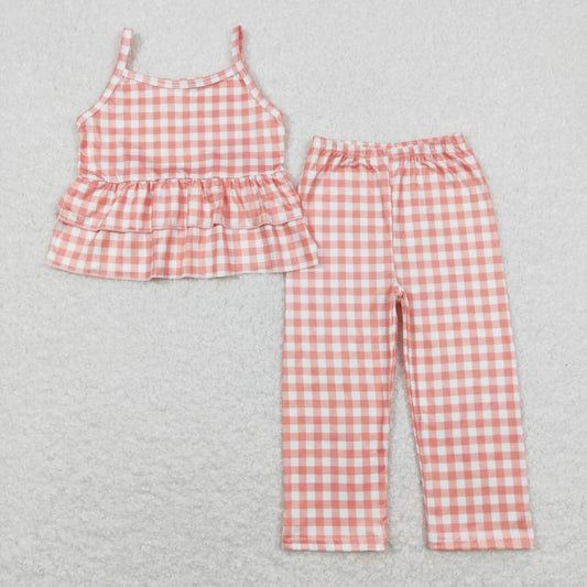 coral plaid flower girls dress